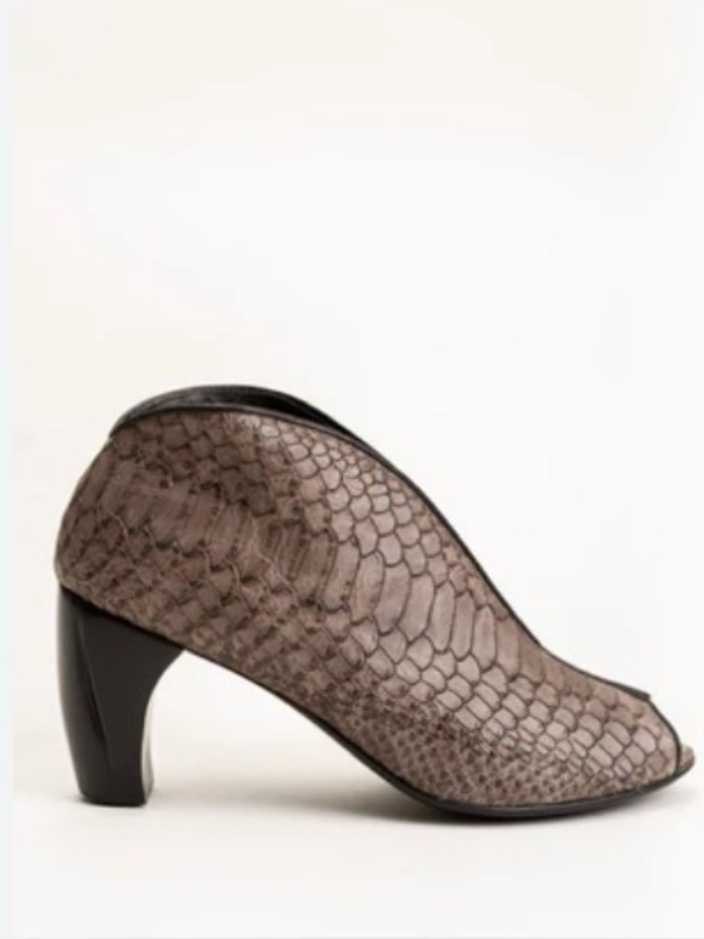 Salpy Geneva Bootie Grey Lizard Embossed Leather Low Peep-toe Bootie Boot